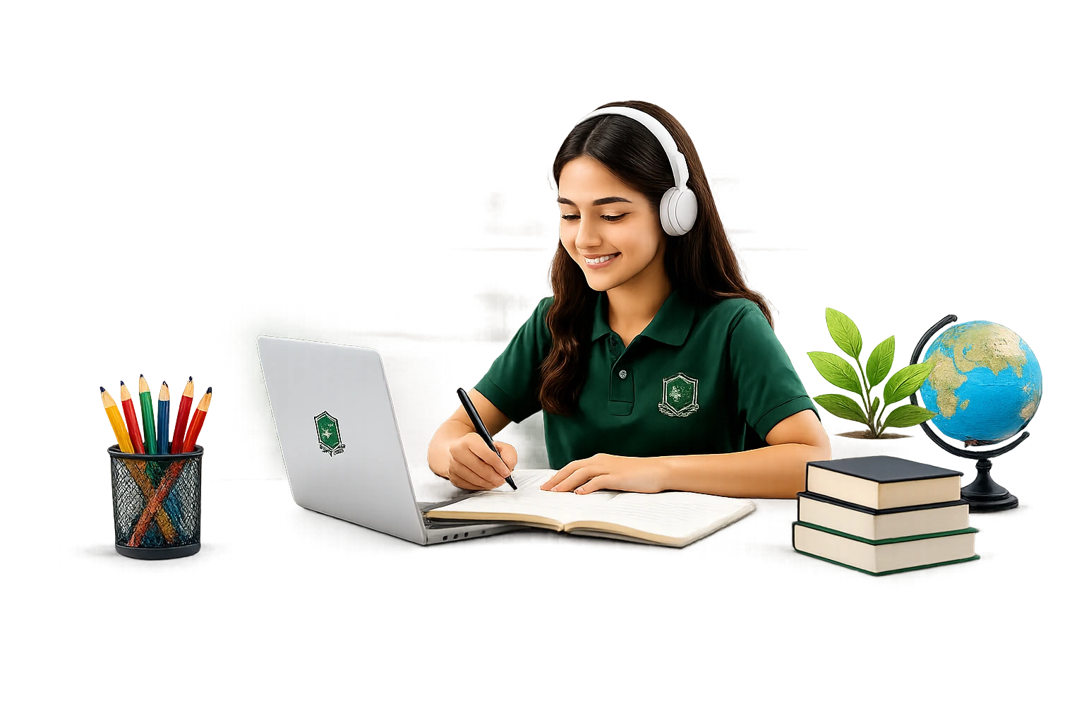 Student learning online with laptop
